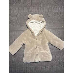 Mayoral Baby Bear Hooded Coat 6–9M Beige Plush‎ Lined Jacket Spain